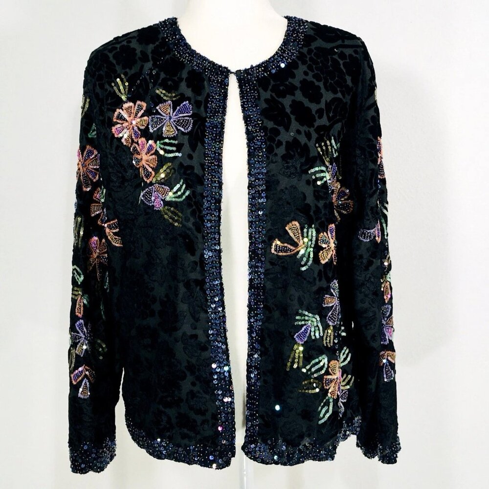 VTG Alex Kim Burn Out Velvet Jacket Sz S(P) Beaded Butterflies Fairy Whimsy Goth